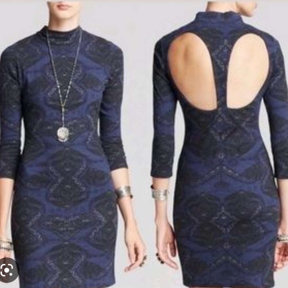 {Free People} Bodycon Dress Vintage High Neck